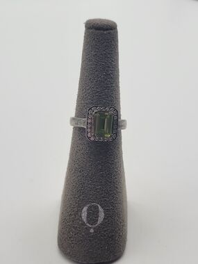 Sterling Silver BOGO BR Green Peridot Emerald-Cut Halo Ring 6.5